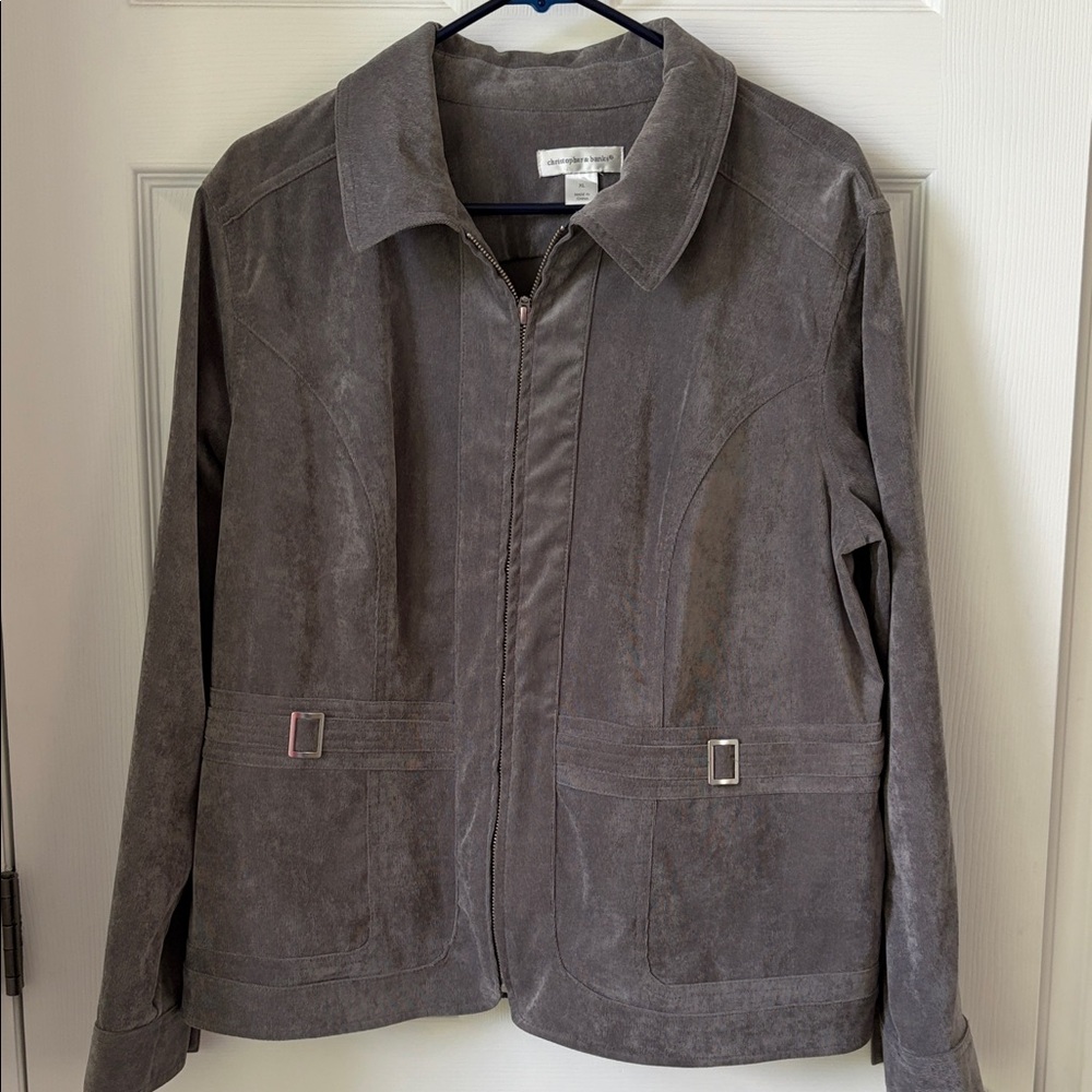 Christopher & Banks Gray Corduroy Zip Front Jacket